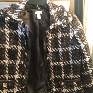 Chicos brown plaid faux leather jacket. Size 1